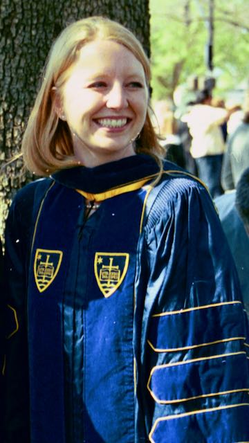 Picture of Dr. Soderlund in cap and gown from her alma mater University of Notre Dame